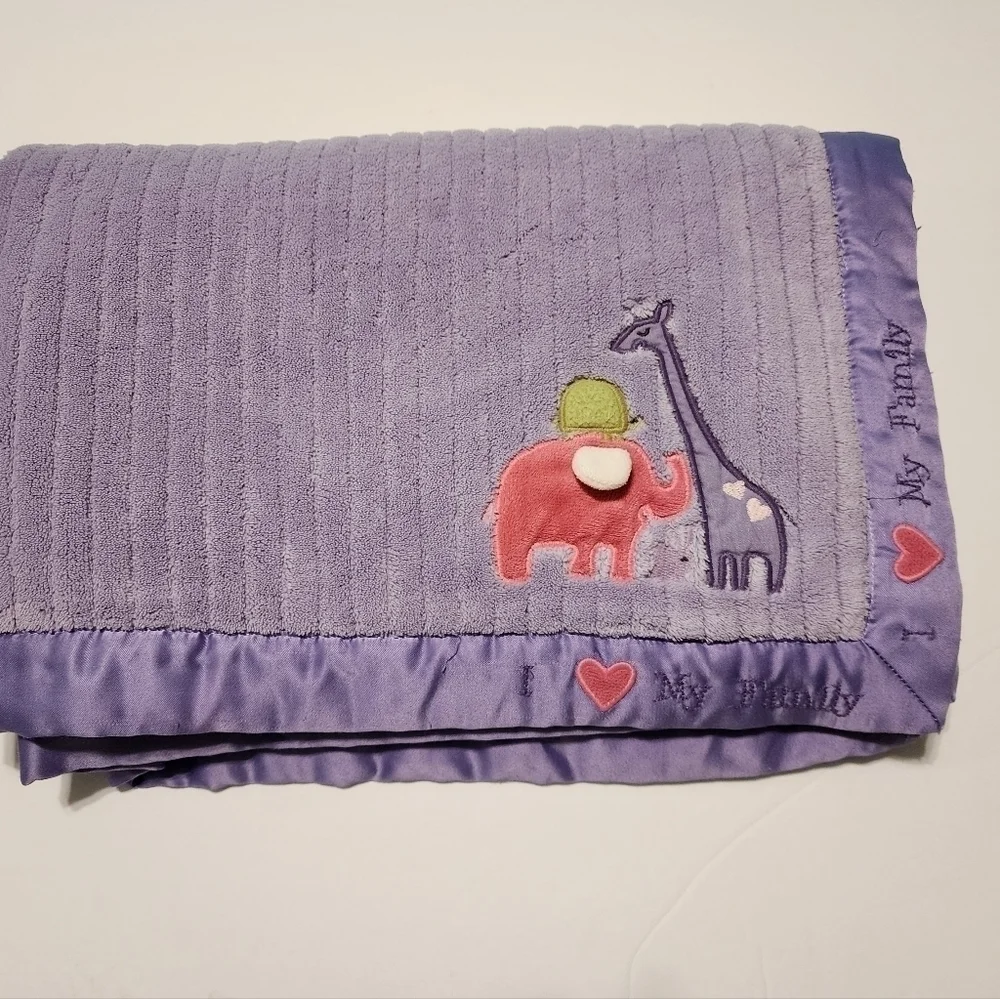 Carter's purple plush blanket I love my family Elephant Giraffe